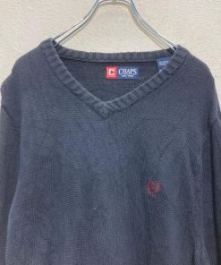 CHAPS コットンニット セーター S ネイビー チャップス Vネック ワンポイントロゴ 古着卸 アメリカ仕入 a611-6008