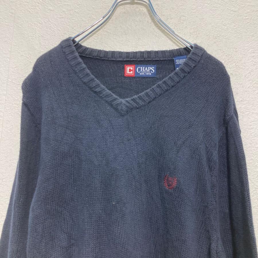 CHAPS コットンニット セーター S ネイビー チャップス Vネック ワンポイントロゴ 古着卸 アメリカ仕入 a611-6008