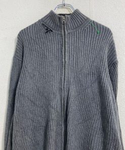 TOMMY HILFIGER コットン ニット セーター M グレー トミーヒルフィガー ジップアップ リブ 古着卸 アメリカ仕入 a702-5197