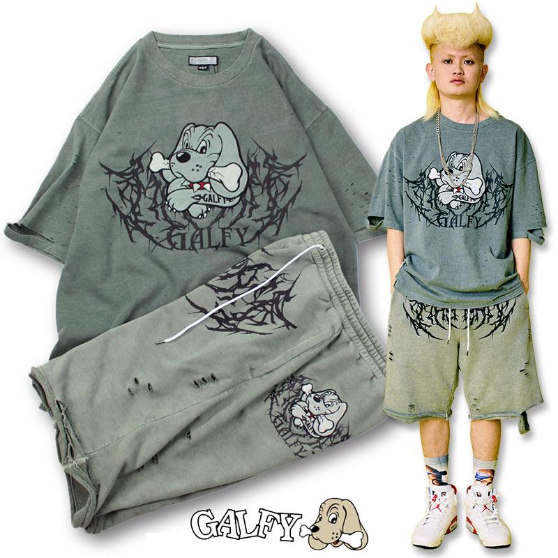 GALFY ガルフィー 半袖Tシャツ 短パン セットアップ 染め染めわんちゃんボロボロ Tee ボロボロショーツ 132000 132001 L XL 黒 紺 - 画像 (3)