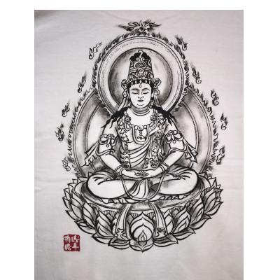 ふるさと納税 和泉市 手描きTシャツ 仏画 大日如来 白 (半袖 Mサイズ)