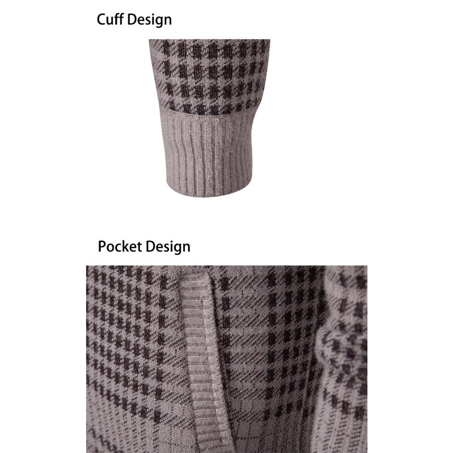 ホームアイホーム ニット カーディガン トータルネック セーター ポケット付き チェック 総柄 アウター ジャンパー 羽織り 紳士服 秋服 冬服 - 画像 (2)