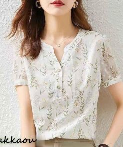 ブラウス レディース 40代 春夏新作 オシャレブラウス Vネック シャツ30代 半袖トップス 花柄 ゆったり 通勤OL 50代 上品 大人