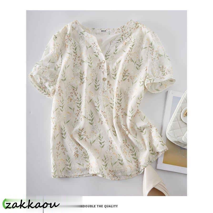 ブラウス レディース 40代 春夏新作 オシャレブラウス Vネック シャツ30代 半袖トップス 花柄 ゆったり 通勤OL 50代 上品 大人 - 画像 (6)