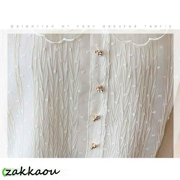 ブラウス レディース 40代 春夏秋新作 オシャレブラウス 白シフォンシャツ 30代 韓国風 通勤 シャツ ゆったりT 大人 50代 レース折り襟ブブラウス 半袖トップス - 画像 (3)