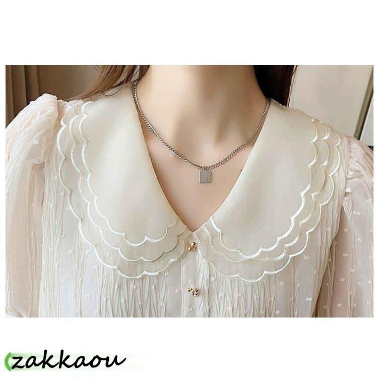 ブラウス レディース 40代 春夏秋新作 オシャレブラウス 白シフォンシャツ 30代 韓国風 通勤 シャツ ゆったりT 大人 50代 レース折り襟ブブラウス 半袖トップス - 画像 (4)