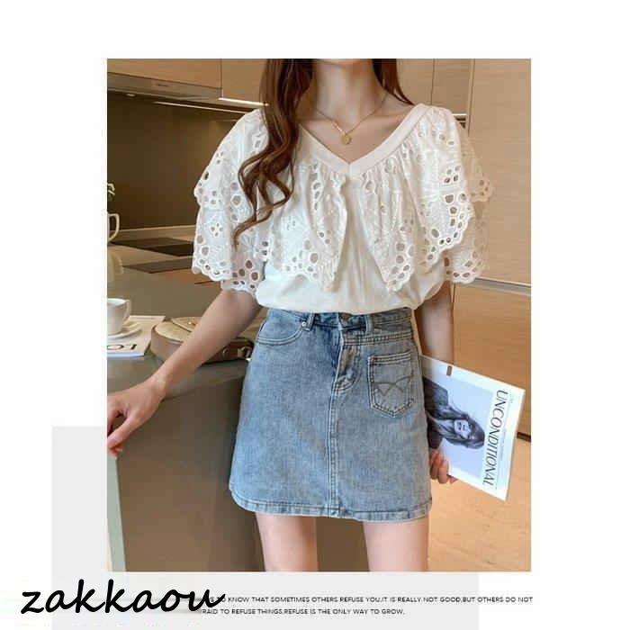 ブラウス レディース 40代 春夏 オシャレブラウス 白ブラウス 通勤OL おしゃれ上品 フレア袖 レースブラウス透かし雕り 大人 ゆったり 30代50代 半袖トップス - 画像 (8)