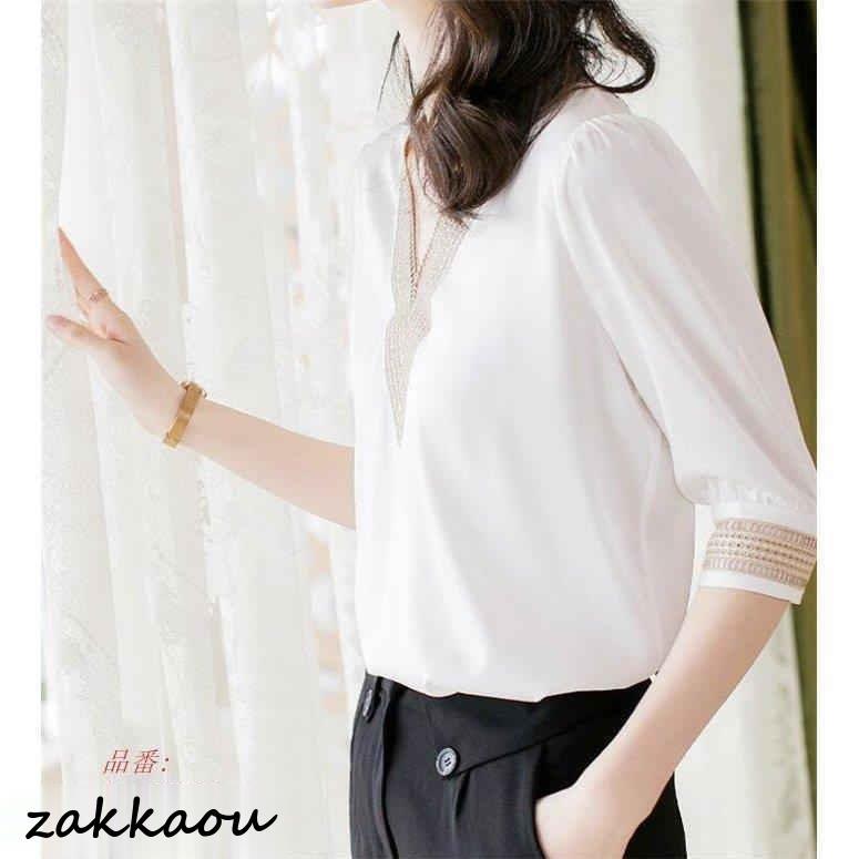 ブラウス 半袖 レディース トップス 通勤 オフィス ゆったり サテン 40代 30代 きれいめ コーデ 夏 シャツブラウス シルク風 大きいサイズ 50代 体型カバー - 画像 (2)