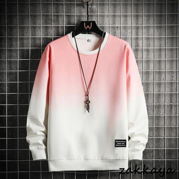 スウェット トレーナー メンズ 重ね着風 トップス クルーネック グラデーション 配色 無地 カジュアル プルオーバー おしゃれ コーデ シンプル