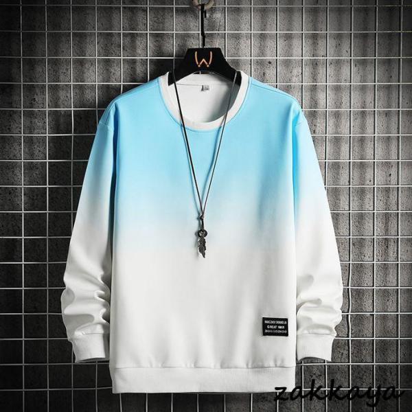 スウェット トレーナー メンズ 重ね着風 トップス クルーネック グラデーション 配色 無地 カジュアル プルオーバー おしゃれ コーデ シンプル - 画像 (3)