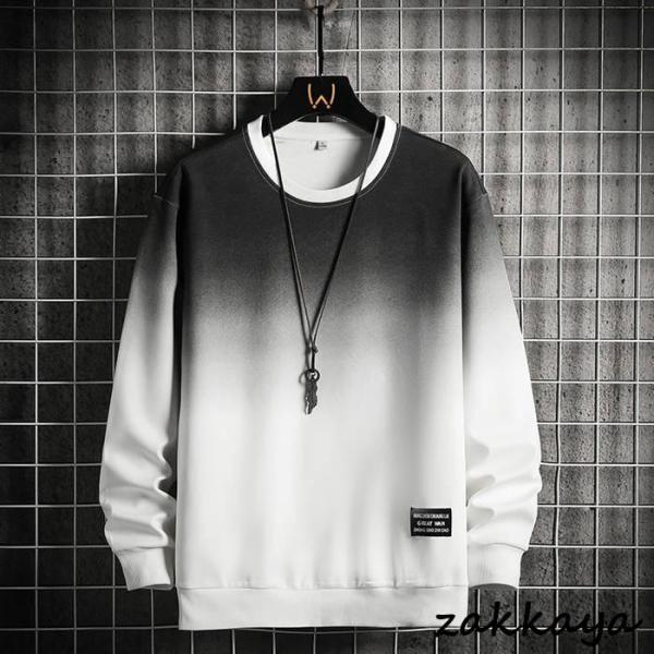 スウェット トレーナー メンズ 重ね着風 トップス クルーネック グラデーション 配色 無地 カジュアル プルオーバー おしゃれ コーデ シンプル - 画像 (4)