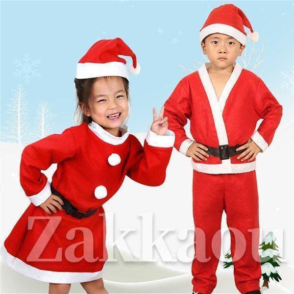 男の子4点セット 女の子3点セット サンタクロース 衣装 キッズ ジュニア クリスマス コスプレ 子供用 ワンピース 帽子 コスチューム - 画像 (4)