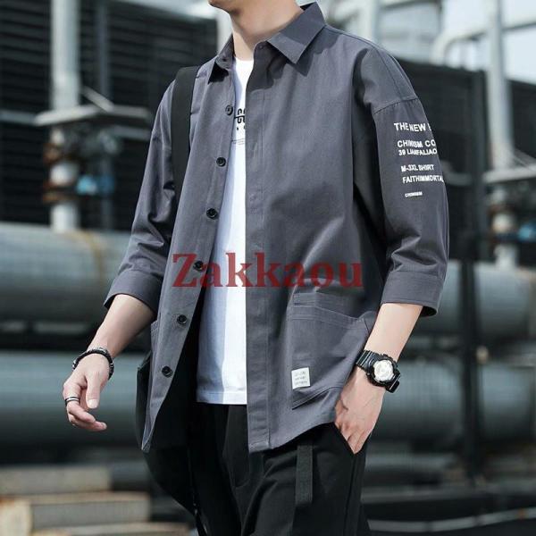 長袖シャツ カジュアルシャツ メンズ 開襟 ゆったりトップス ミリタリー 長袖 ボタンシャツ 着痩せ オシャレ かっこいい 通勤 - 画像 (4)